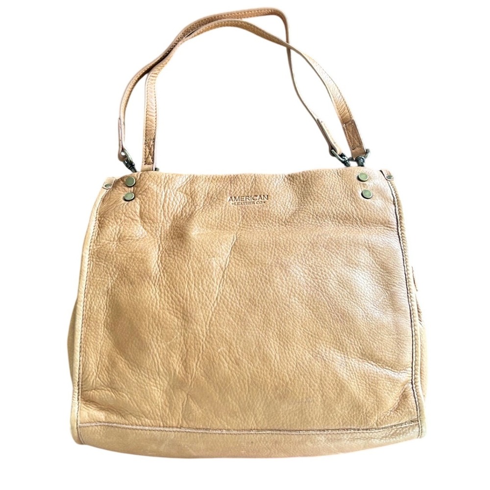 American Leather Co Shoulder Bag Large Pebbled Triple Compartment Purse Timeless